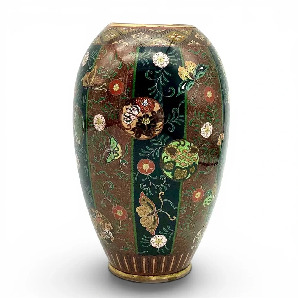 Antique Japanese Meiji Cloisonne Goldstone Vase Fine Kintsugi Art Repair